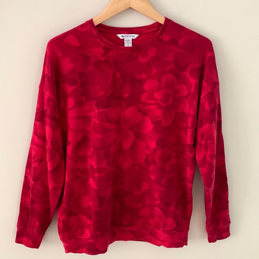 Athleta Red Floral Crewneck Sweatshirt
